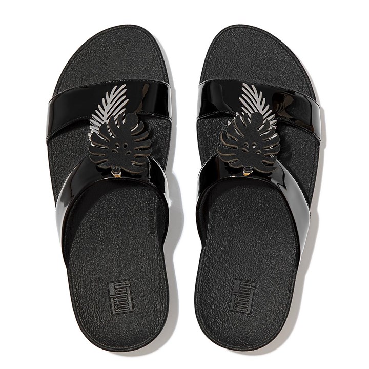 Fitflop Lottie Jungle Leaf Patent Slides