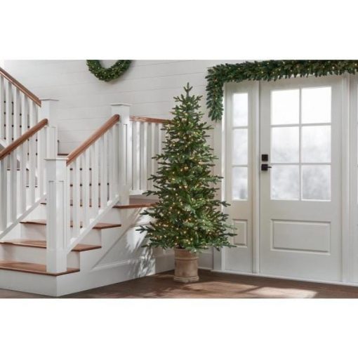 6.5 ft Fir LED PreLit Potted Artificial Christmas Tree with 300 Warm