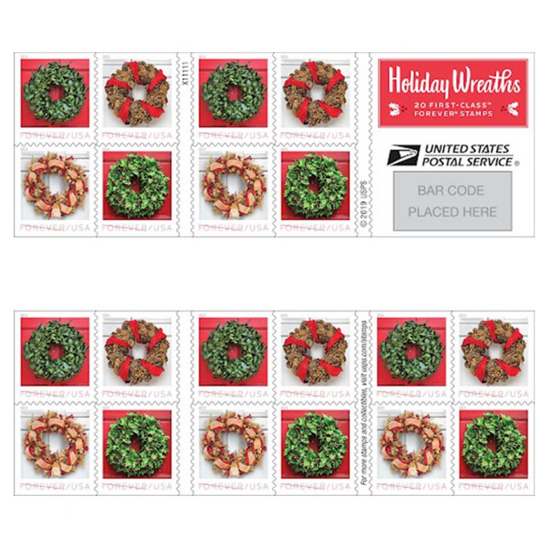 Holiday Wreaths Stamp Postage Stamps Christmas (5 Sheet 100pcs) Estusps