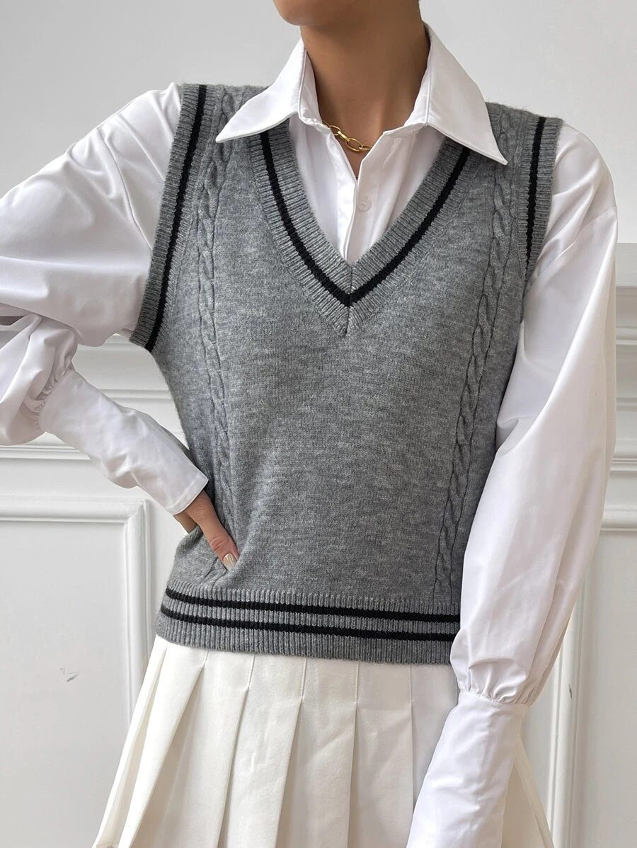 1pc Cable Knit Cricket Sweater Vest