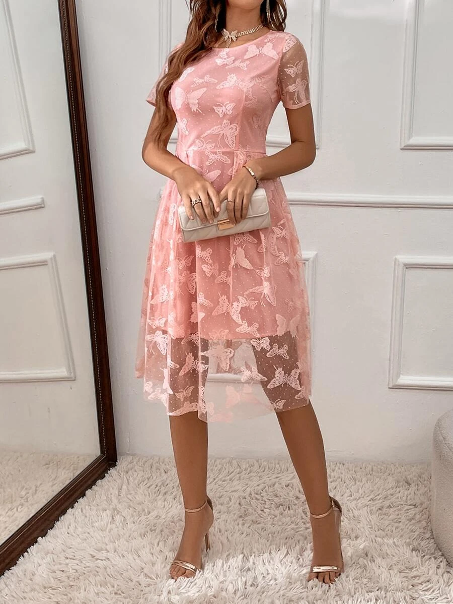 Butterfly Print Popover Hem Dress