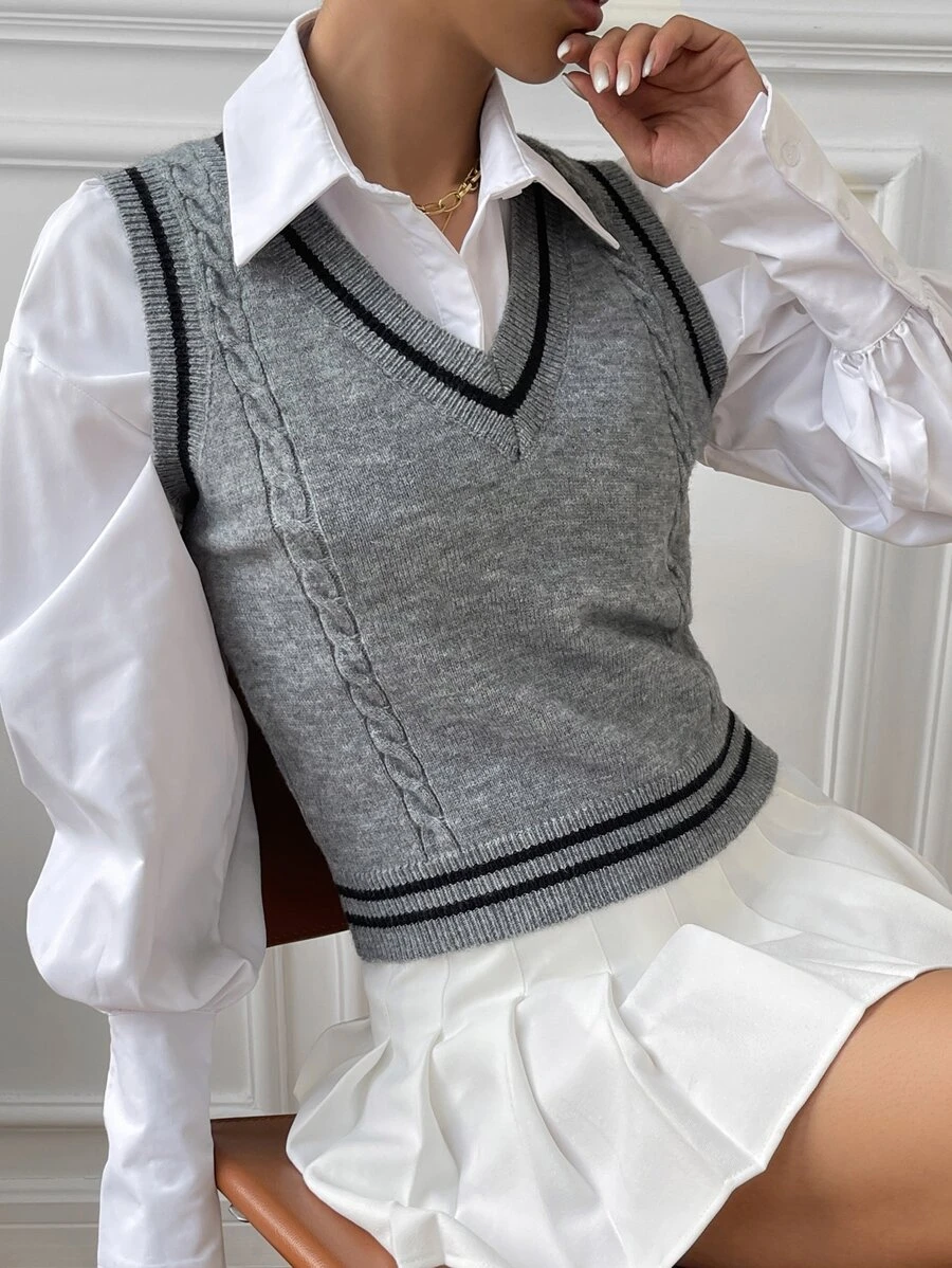 1pc Cable Knit Cricket Sweater Vest