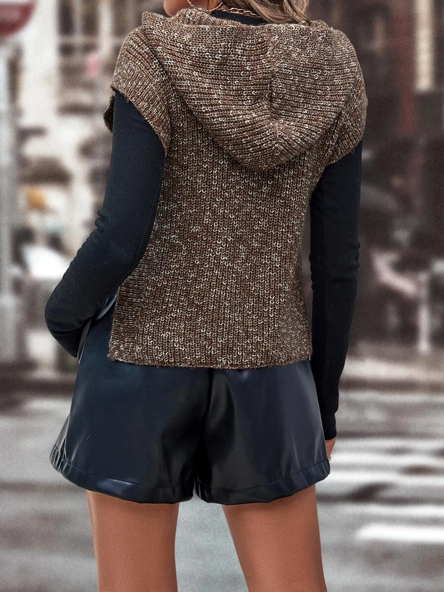 1pc Split Hem Hooded Sweater Vest
