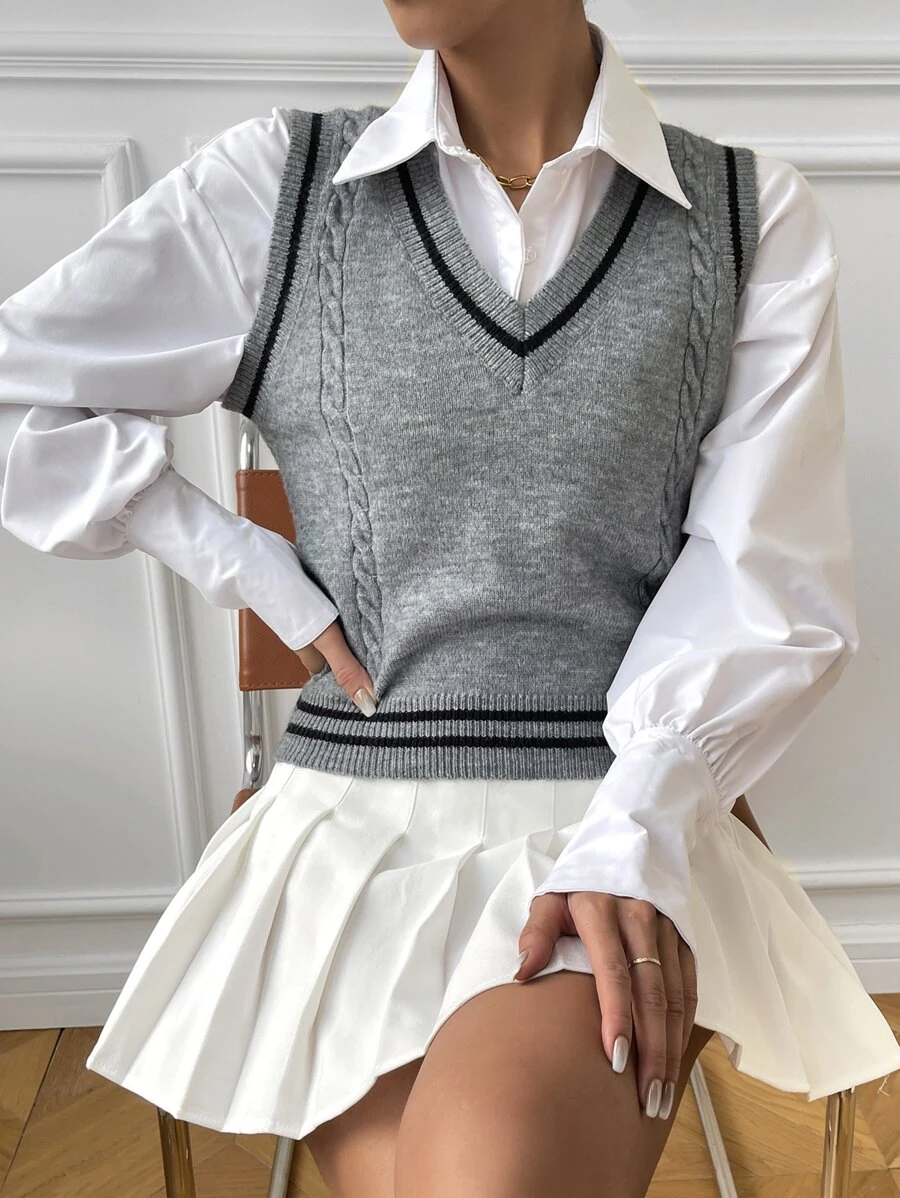 1pc Cable Knit Cricket Sweater Vest