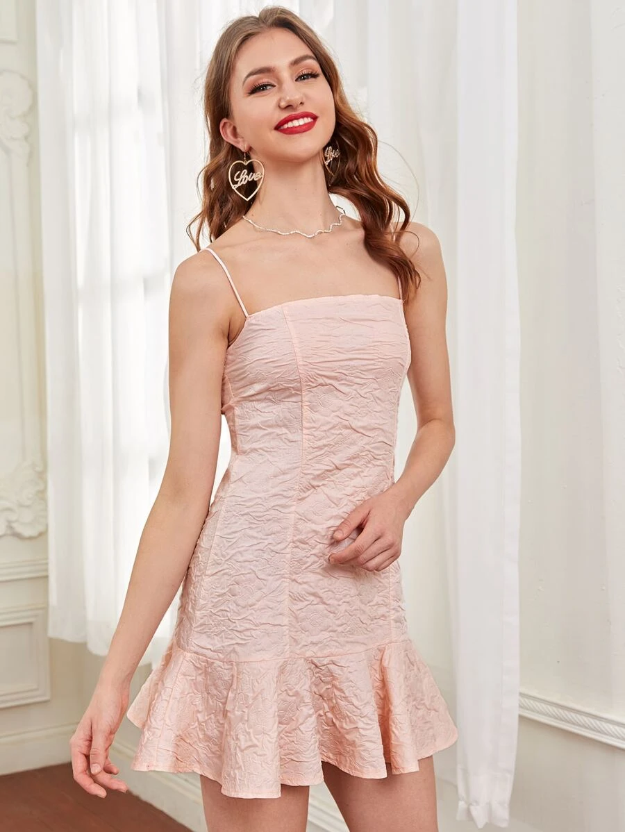 Ruffle Hem Zip Up Cami Dress