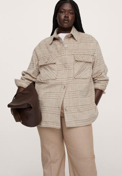 Plus overshirt check print - light beige