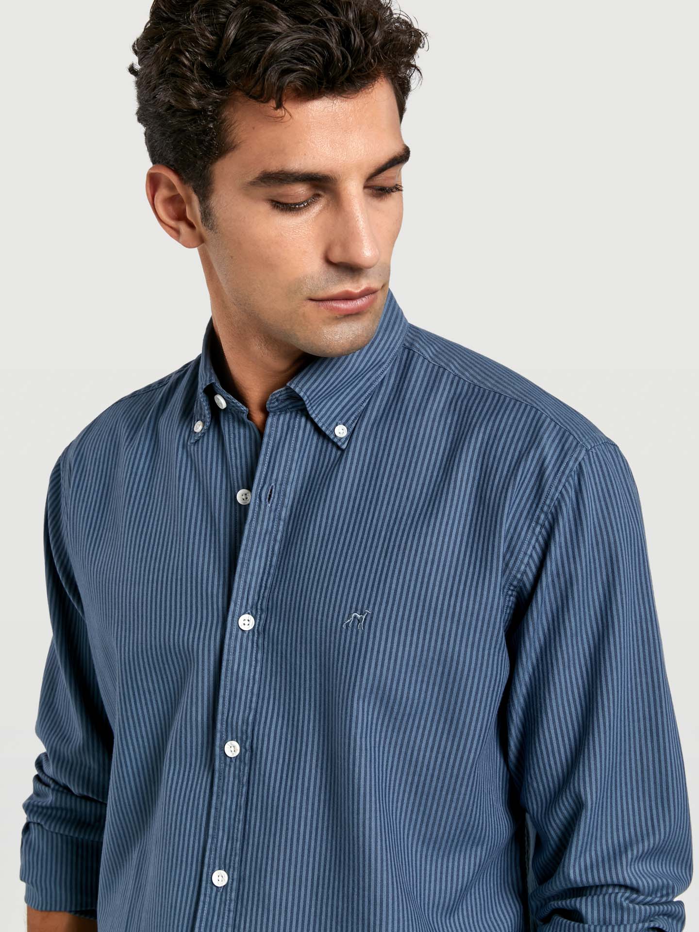 Regular Fit 100% Bci Cotton Garment Dye Striped Oxford Shirt