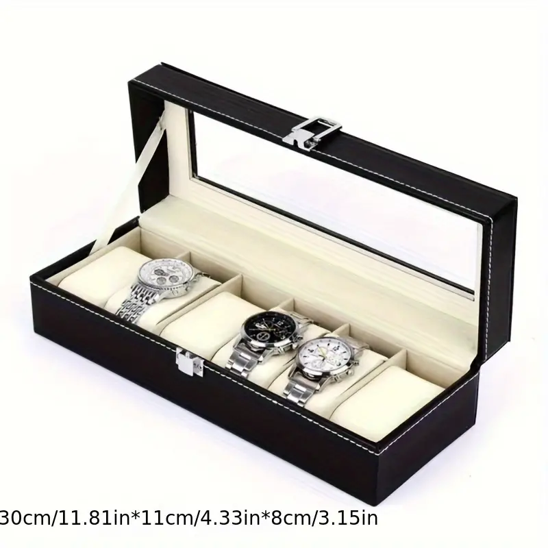 Elegant Black Faux Leather Watch Box with Frame Glass Lid, 12-Slot Flip Top Display Case, Removable Pillows, Large Storage Organizer for Men'S and Women'S Watches and Jewelry