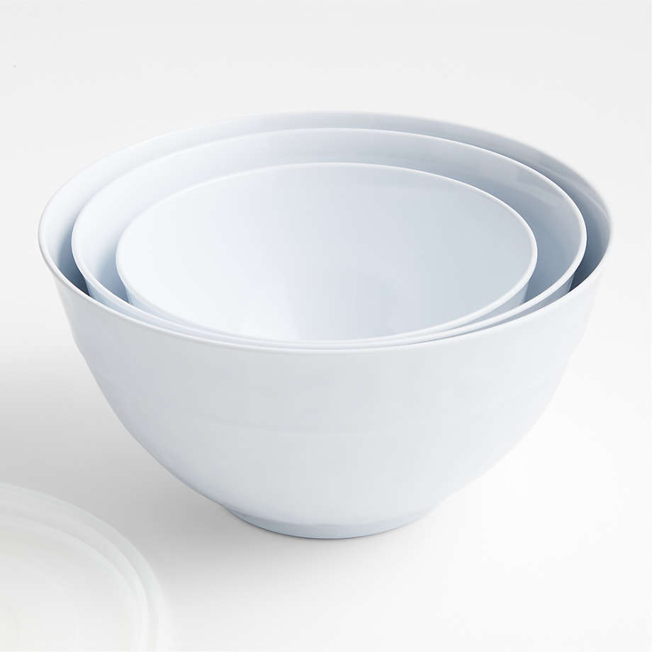 White Melamine Mixing Bowls with Lids, Set of 3
