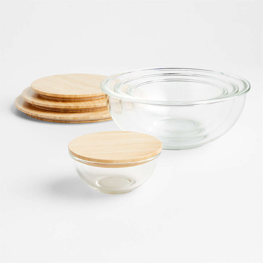 Glass Mixing Bowls with Bamboo Lids, Set of 4