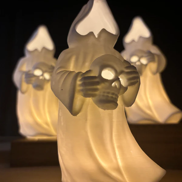 6-Inch LED Ghost with Skull - Glowing Halloween Decoration