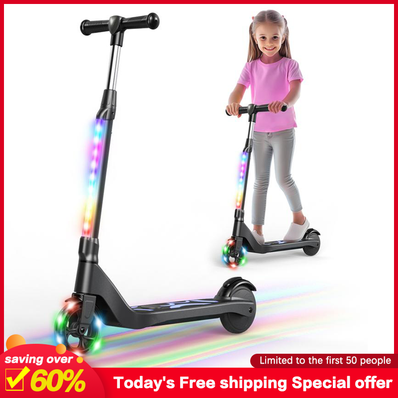 SISIGAD Electric Scooter for Kids Ages 6-12, LED Light-Up Deck, Kids Scooters with 3 Adjustment Levels Handlebar to 36 Inches High,5.3