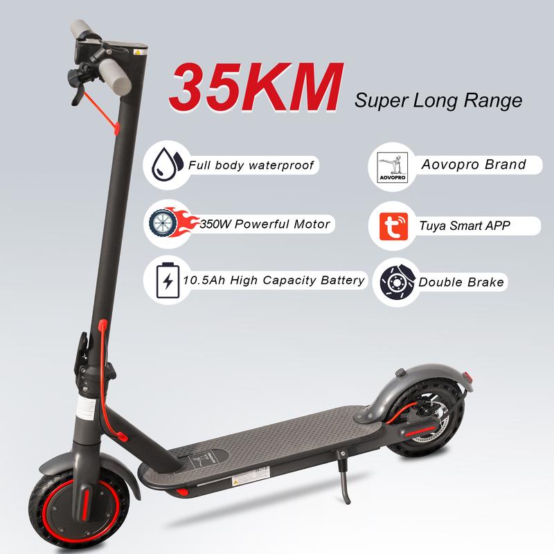 Electric Scooter ES80 350W Motor, 21 Miles Range, 19 MPH Top Speed, Disc Brakes, Ternary Lithium Battery, Aluminum Alloy Frame, Foldable, App-Controlled, 10.5Ah High-Capacity Battery, 8.5-Inch Solid Tires.