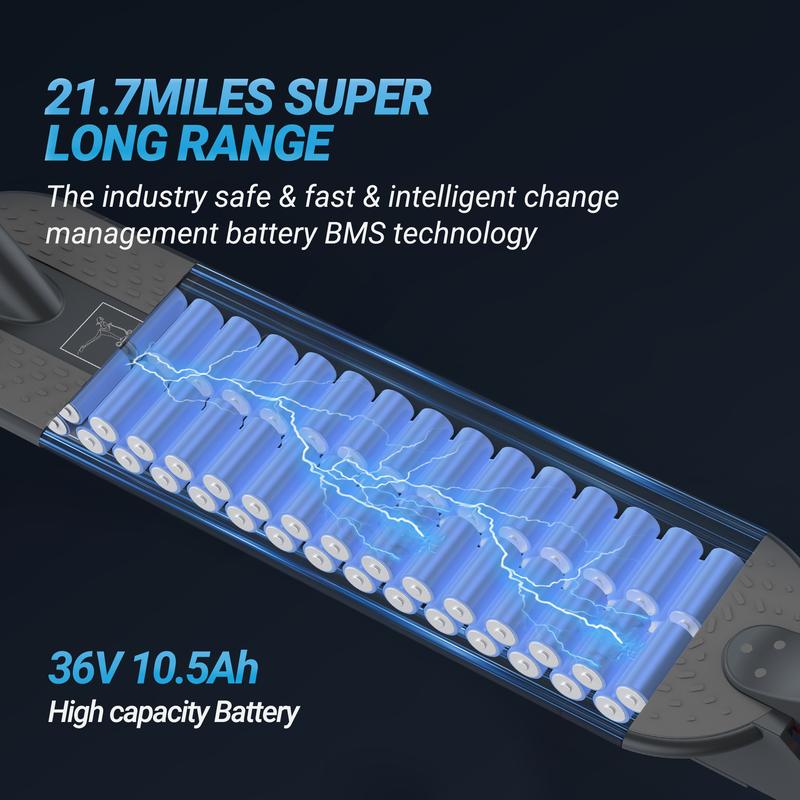 Electric Scooter ES80 350W Motor, 21 Miles Range, 19 MPH Top Speed, Disc Brakes, Ternary Lithium Battery, Aluminum Alloy Frame, Foldable, App-Controlled, 10.5Ah High-Capacity Battery, 8.5-Inch Solid Tires.