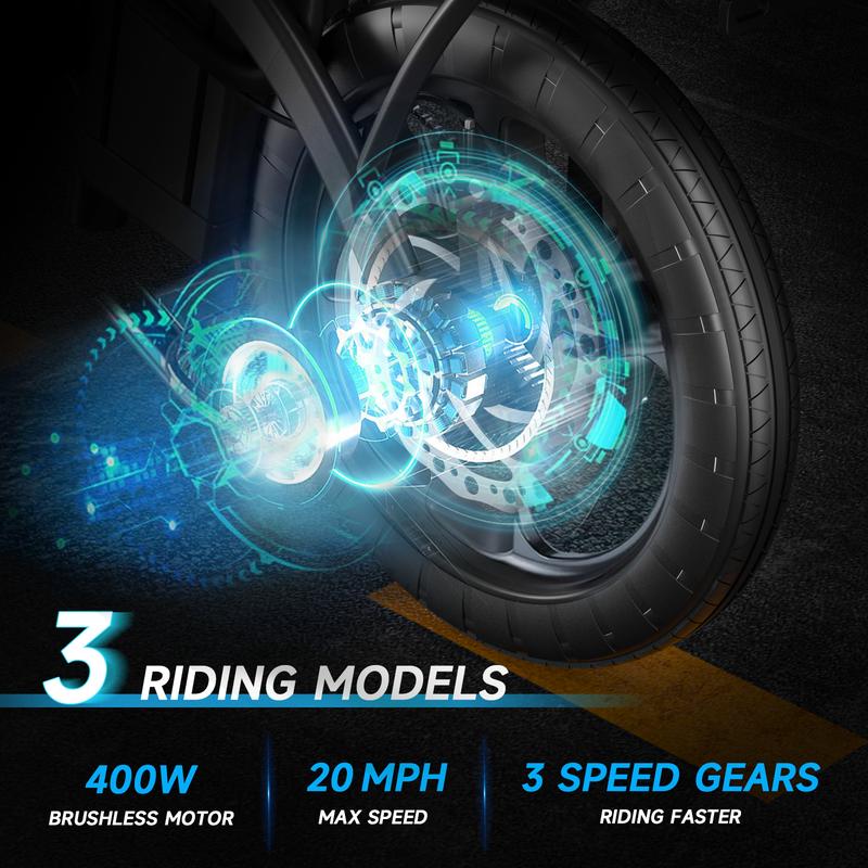 48V12Ah Electric Bike,400W Motor Folding Ebike,20+MPH Electric Bicycle with RemovableBattery, Commuting E-Bike, High Brushless Gear Motor