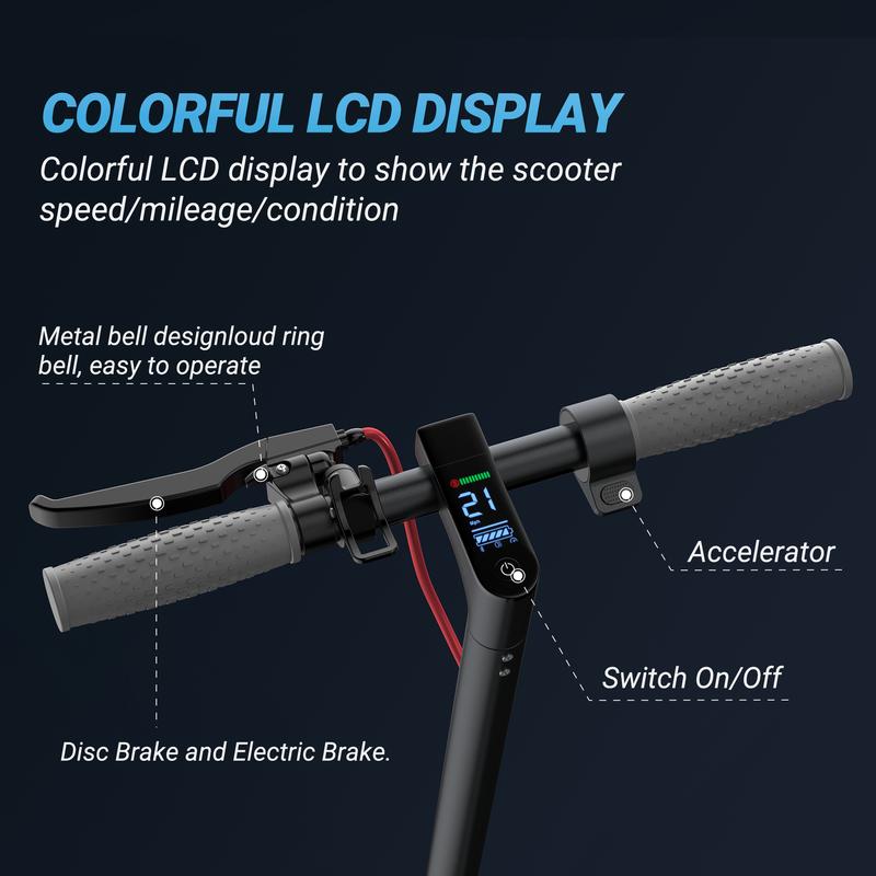 Electric Scooter ES80 350W Motor, 21 Miles Range, 19 MPH Top Speed, Disc Brakes, Ternary Lithium Battery, Aluminum Alloy Frame, Foldable, App-Controlled, 10.5Ah High-Capacity Battery, 8.5-Inch Solid Tires.