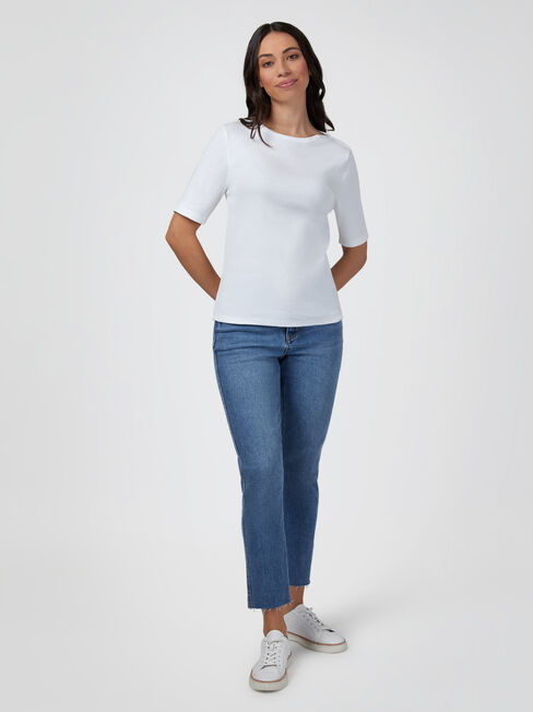 Rib Elbow Sleeve Boatneck Tee
