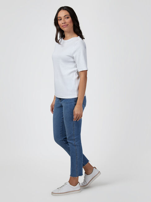 Rib Elbow Sleeve Boatneck Tee