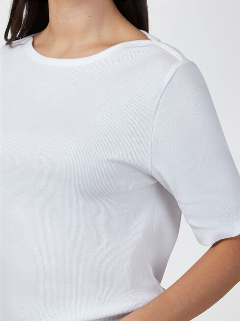 Rib Elbow Sleeve Boatneck Tee