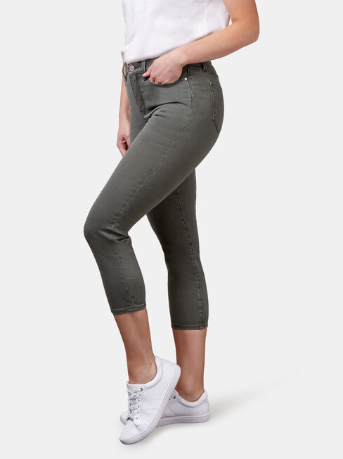 Kara Mid Waist Skinny Capri Khaki