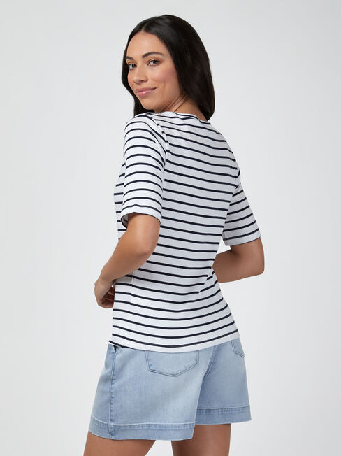 Rib Elbow Sleeve Boatneck Tee