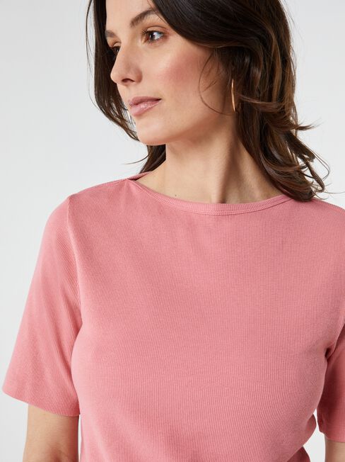 Rib Elbow Sleeve Boatneck Tee