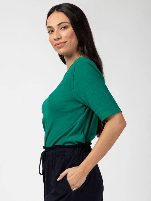 Rib Elbow Sleeve Boatneck Tee