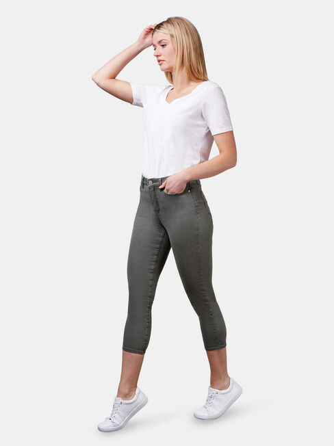 Kara Mid Waist Skinny Capri Khaki