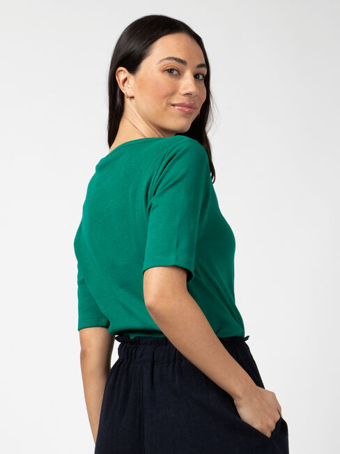 Rib Elbow Sleeve Boatneck Tee