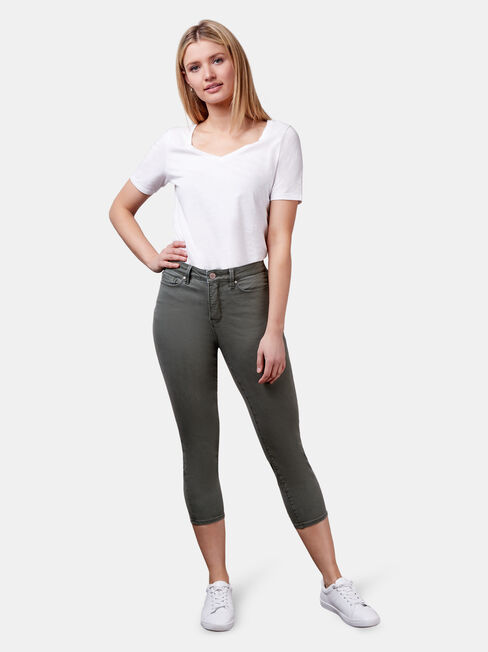 Kara Mid Waist Skinny Capri Khaki