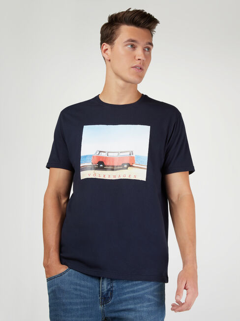 SS VW Beach Print Crew Tee