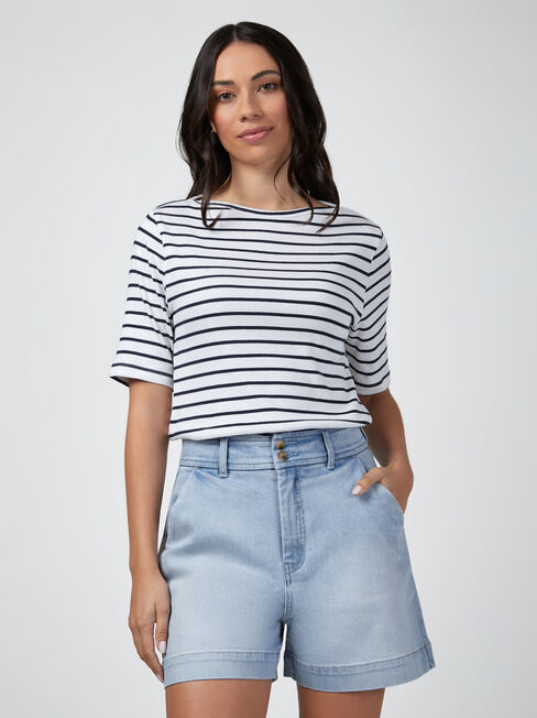 Rib Elbow Sleeve Boatneck Tee
