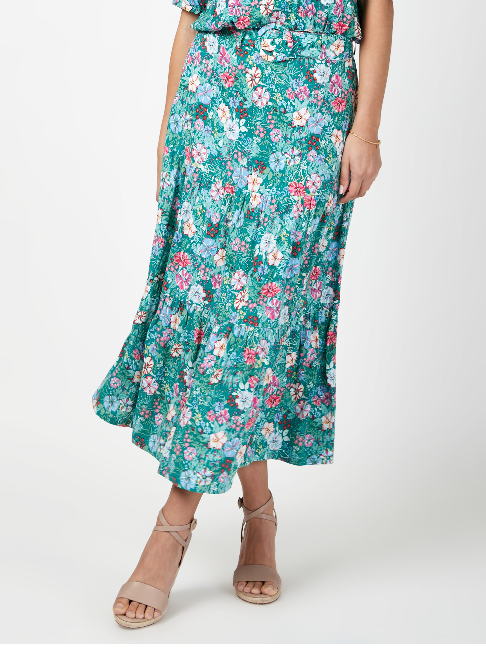 Sara Belted Tiered Skirt