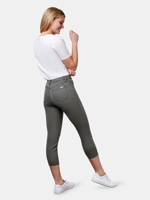 Kara Mid Waist Skinny Capri Khaki
