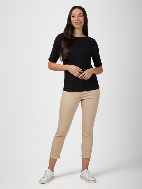Rib Elbow Sleeve Boatneck Tee
