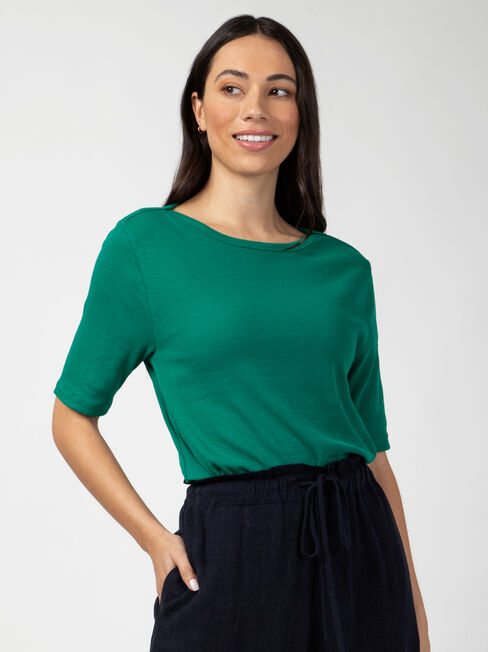 Rib Elbow Sleeve Boatneck Tee