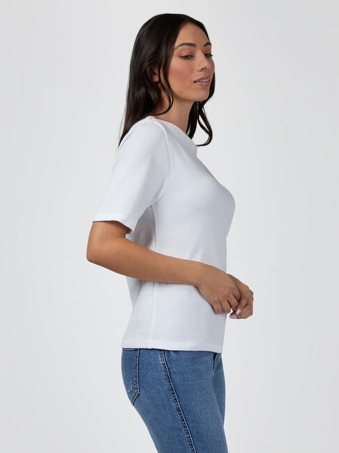 Rib Elbow Sleeve Boatneck Tee