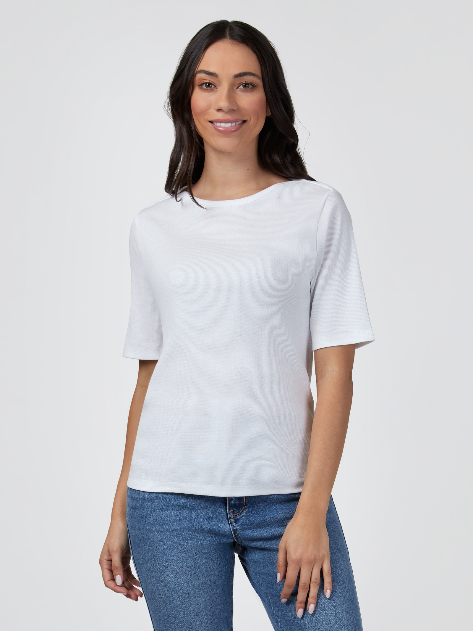 Rib Elbow Sleeve Boatneck Tee