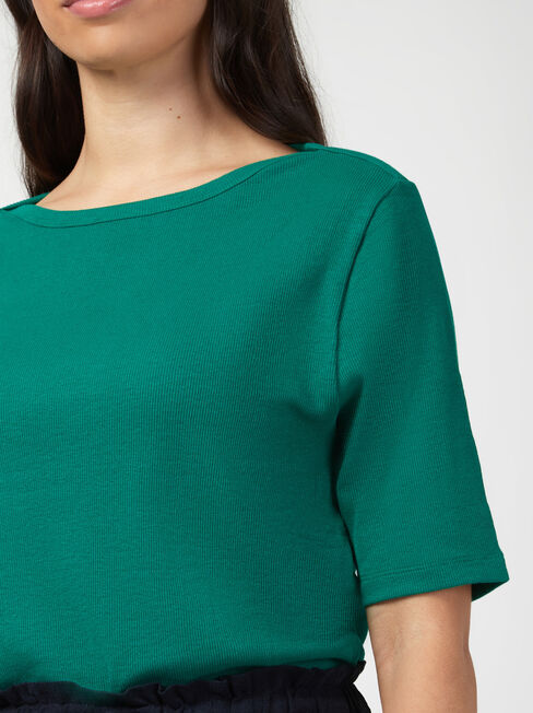 Rib Elbow Sleeve Boatneck Tee
