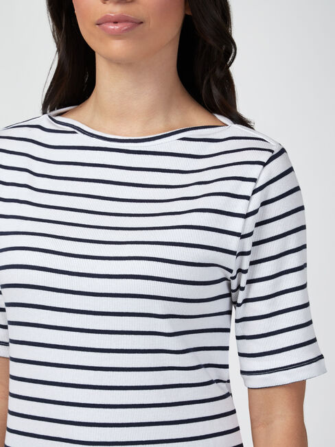 Rib Elbow Sleeve Boatneck Tee