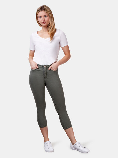 Kara Mid Waist Skinny Capri Khaki