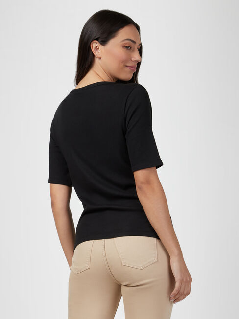 Rib Elbow Sleeve Boatneck Tee