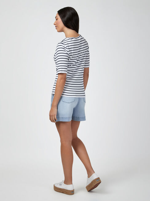 Rib Elbow Sleeve Boatneck Tee