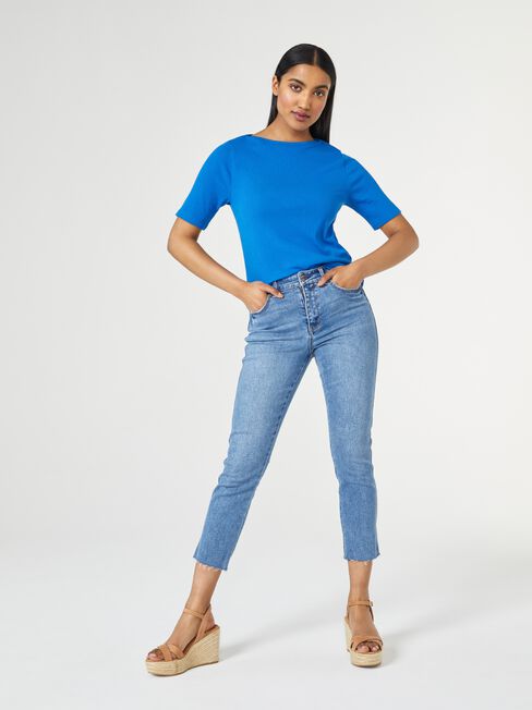 Rib Elbow Sleeve Boatneck Tee