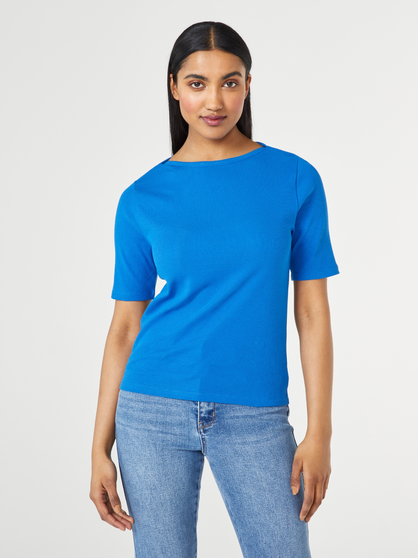 Rib Elbow Sleeve Boatneck Tee