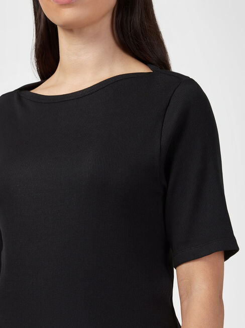 Rib Elbow Sleeve Boatneck Tee