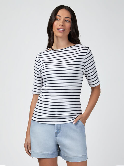 Rib Elbow Sleeve Boatneck Tee