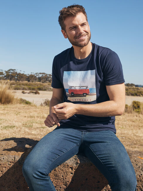 SS VW Beach Print Crew Tee