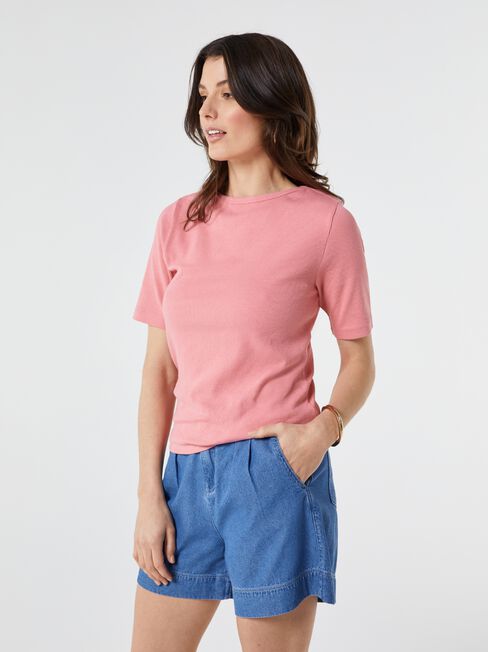 Rib Elbow Sleeve Boatneck Tee