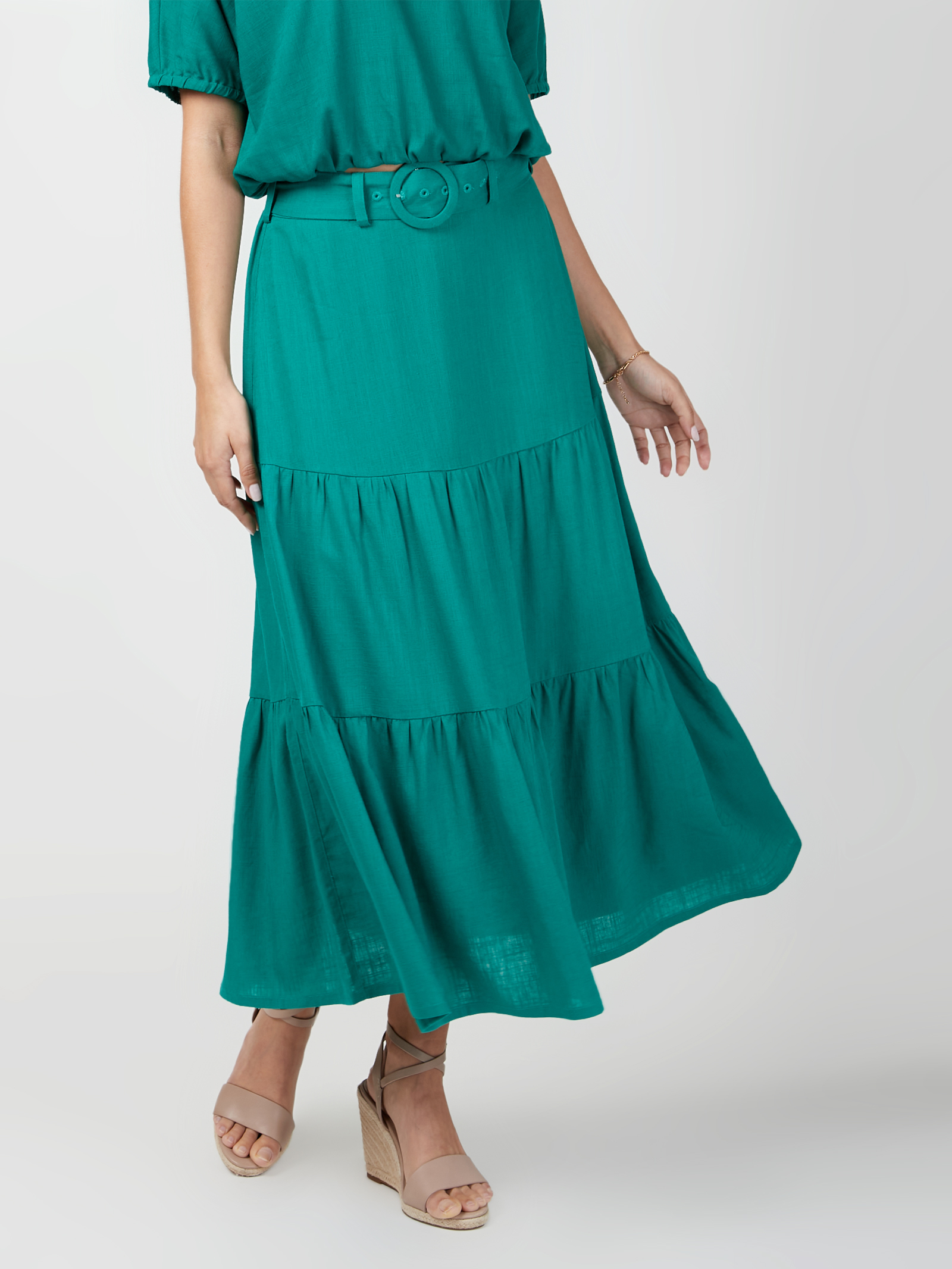 Sara Belted Tiered Skirt
